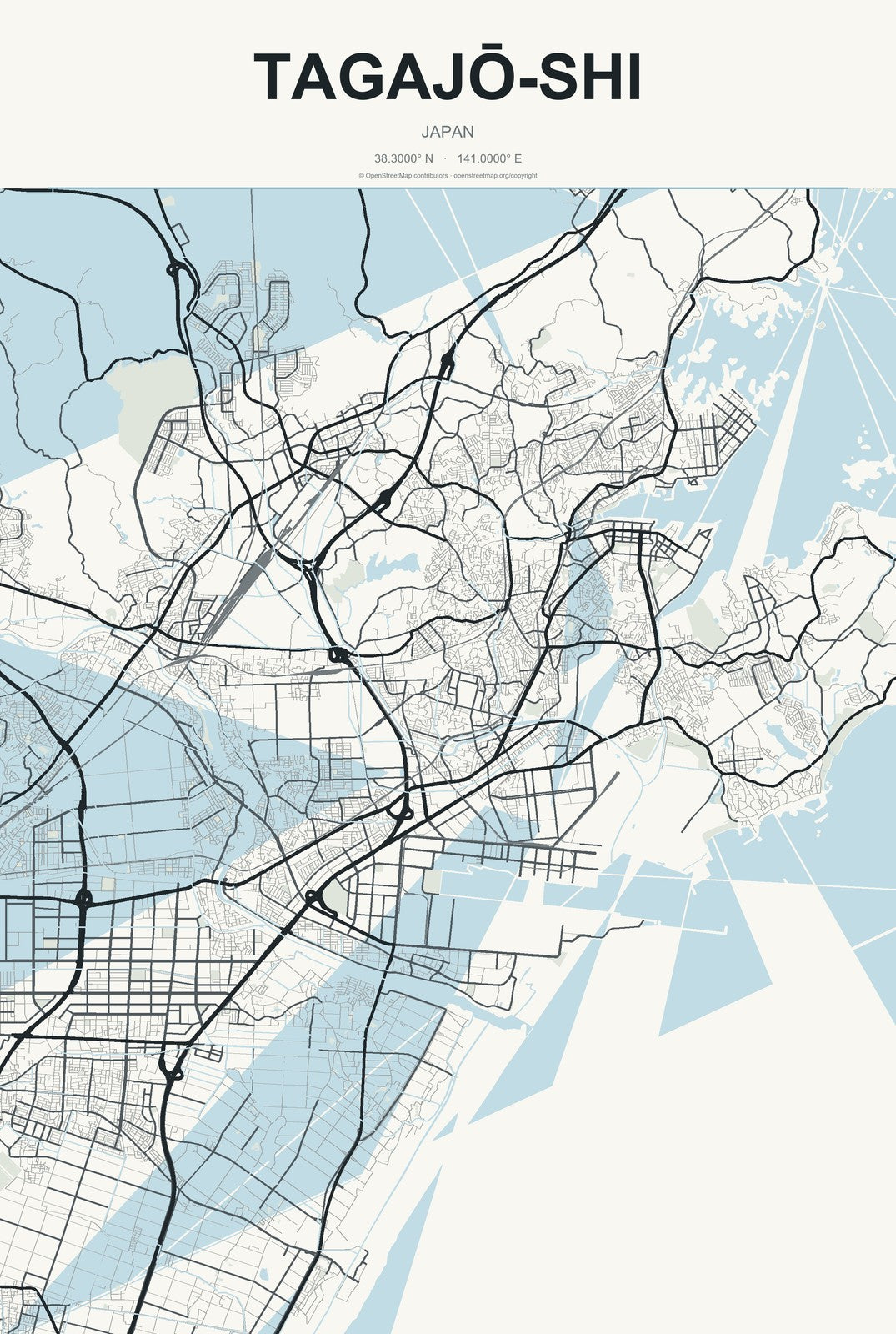 Tagajō-shi, Japan City Map Aluminum Sign in Headline Atlas style