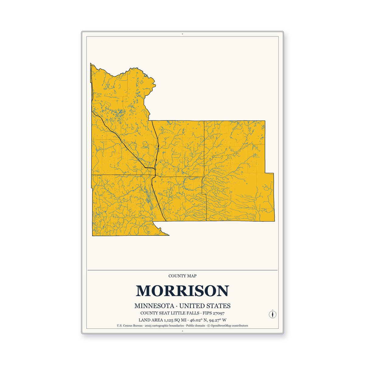 Morrison County, Minnesota Map Aluminum Sign in Citrine Modern style