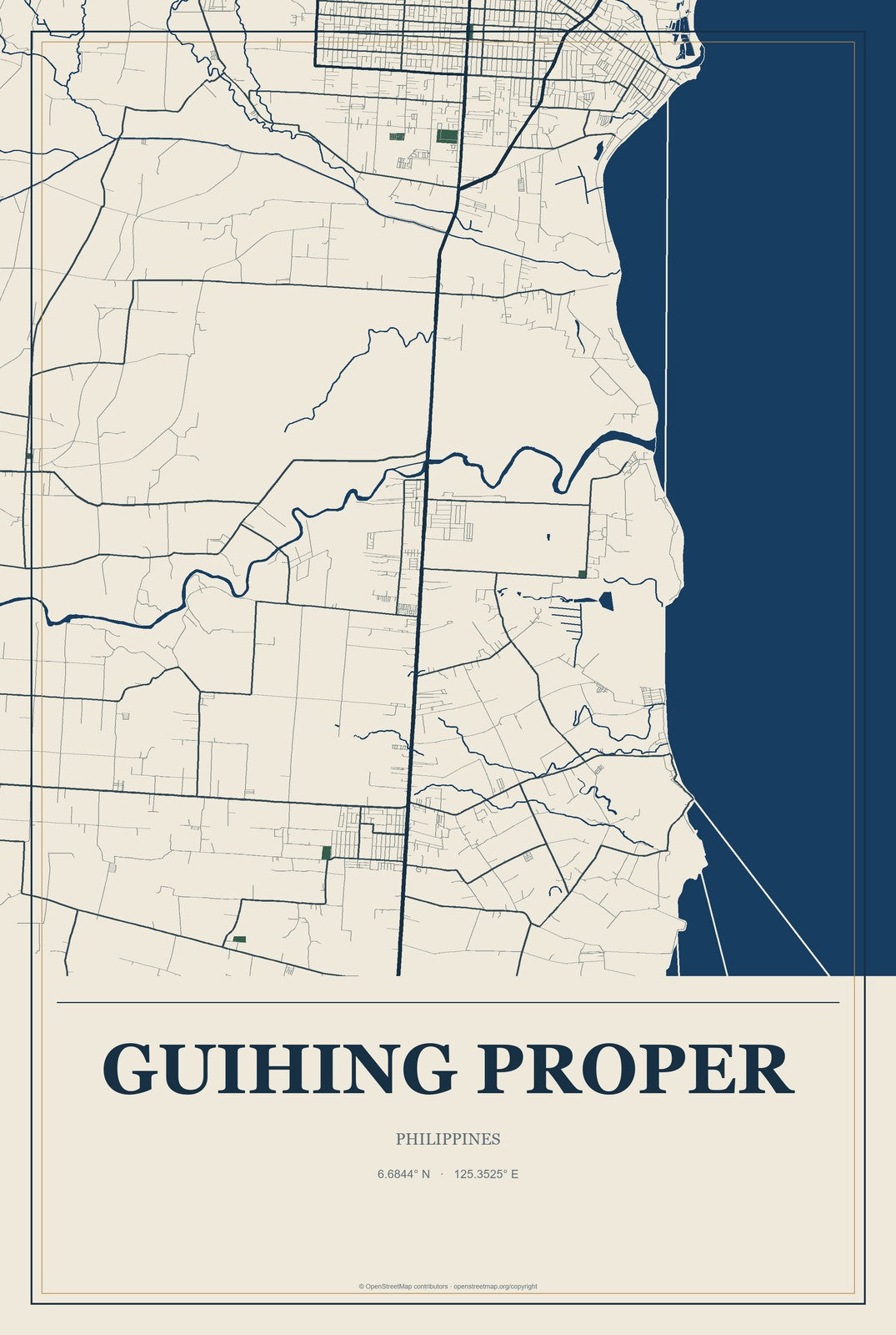 Guihing Proper, Philippines City Map Aluminum Sign in Coastal Cutout style