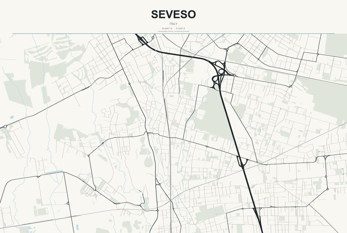 Seveso, Italy City Map Aluminum Sign in Headline Atlas style