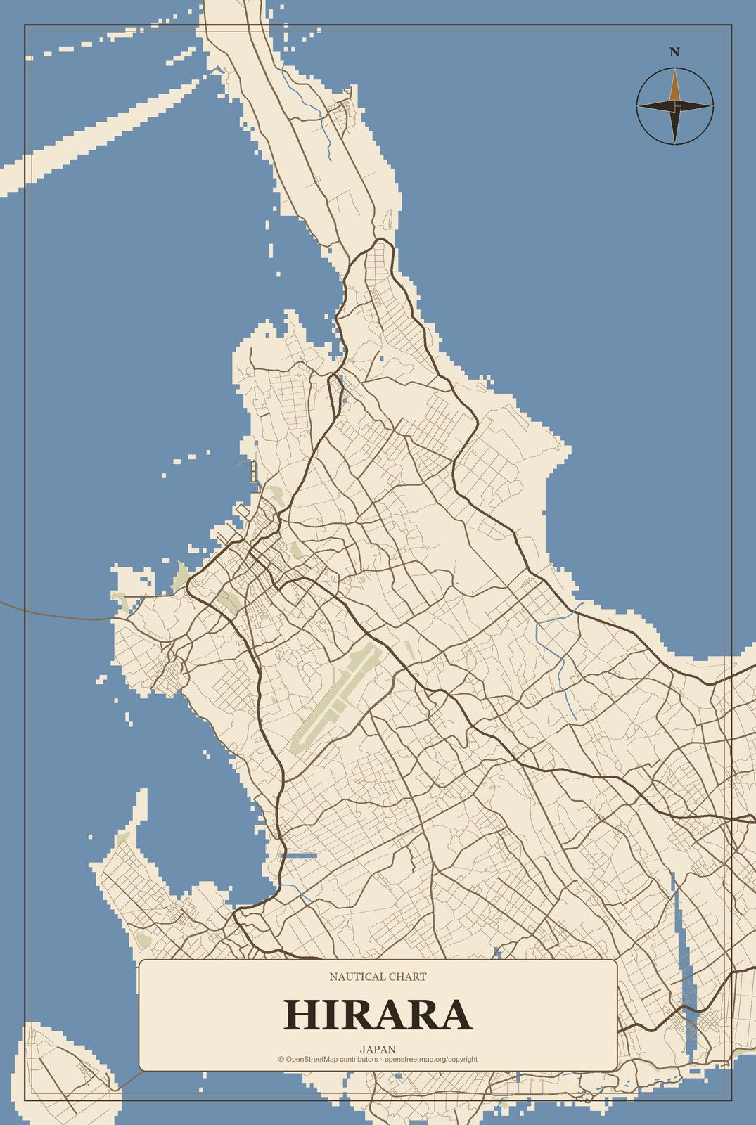 Hirara, Japan City Map Aluminum Sign in Heritage Nautical style