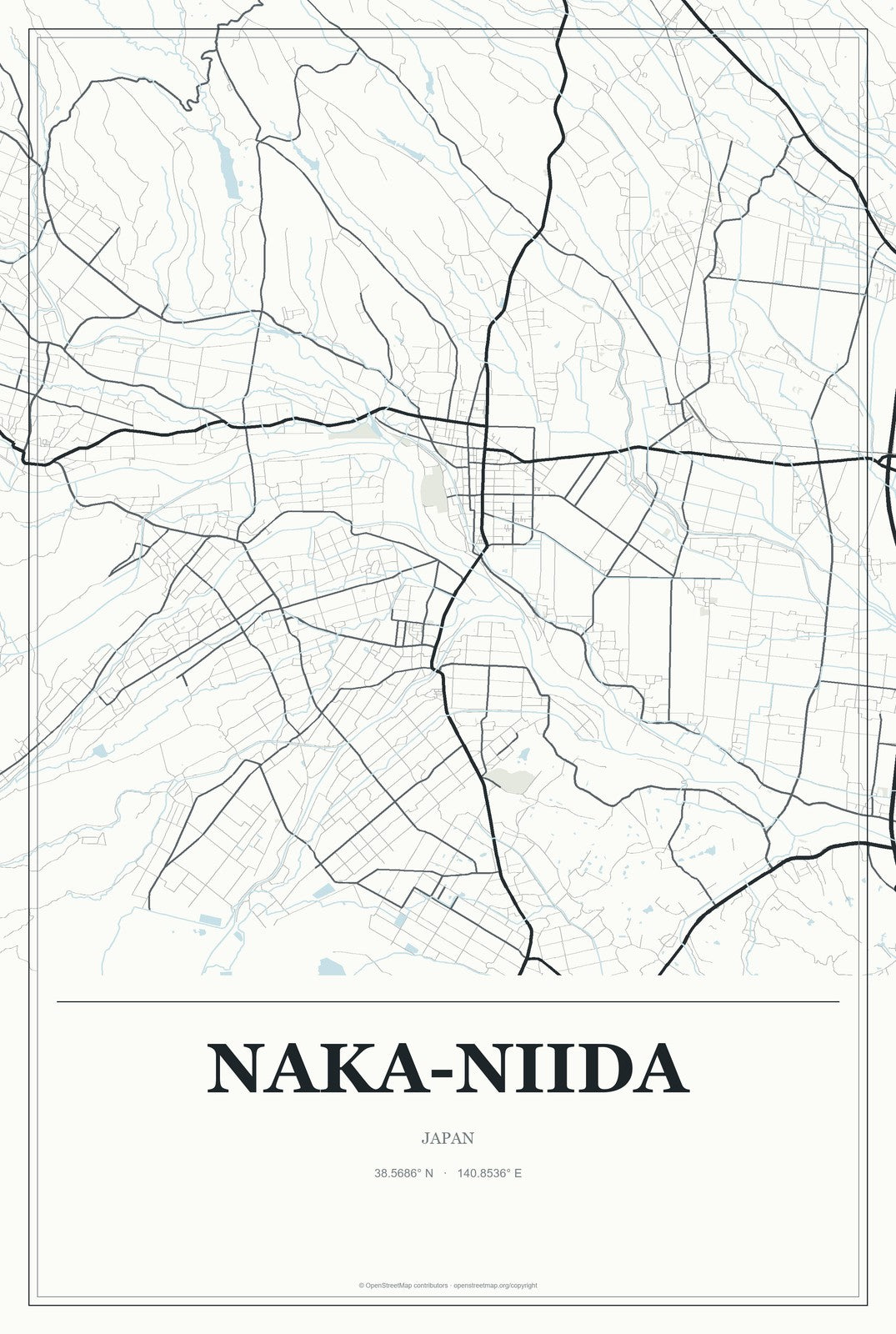 Naka-niida, Japan City Map Aluminum Sign in Gallery Air style