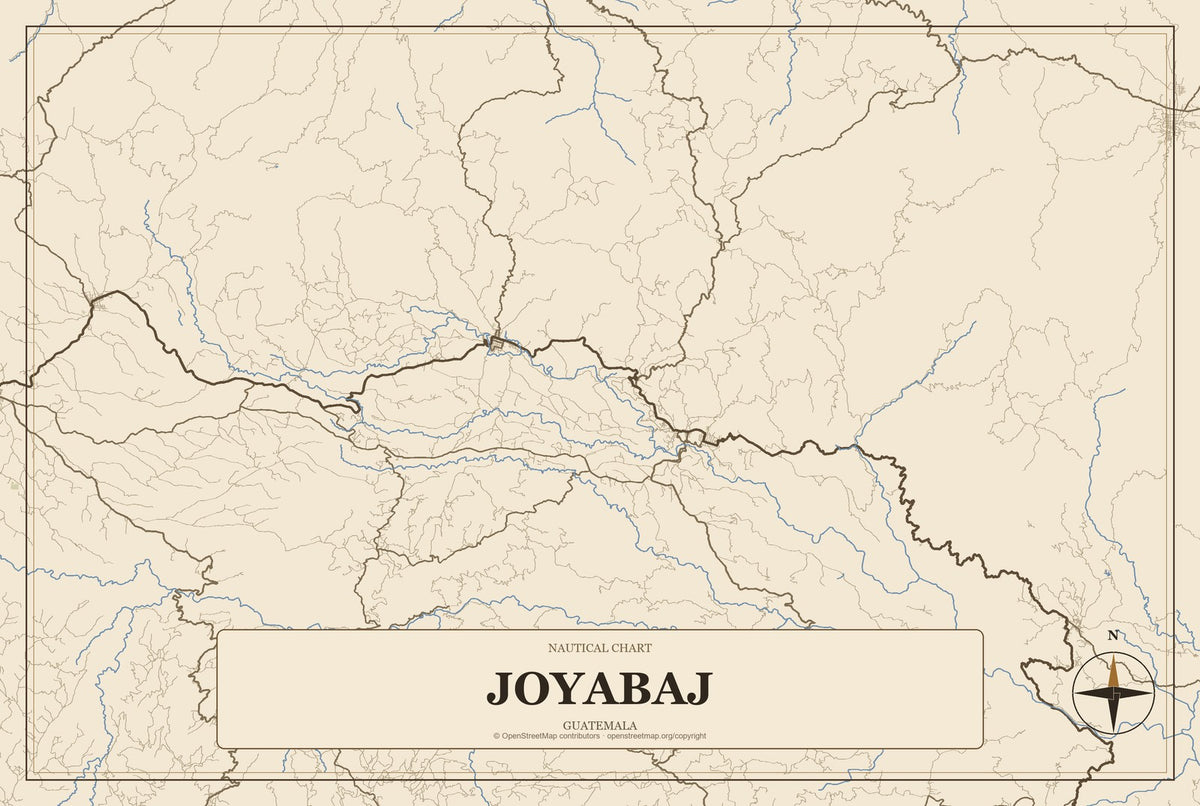 Joyabaj, Guatemala City Map Aluminum Sign in Heritage Nautical style