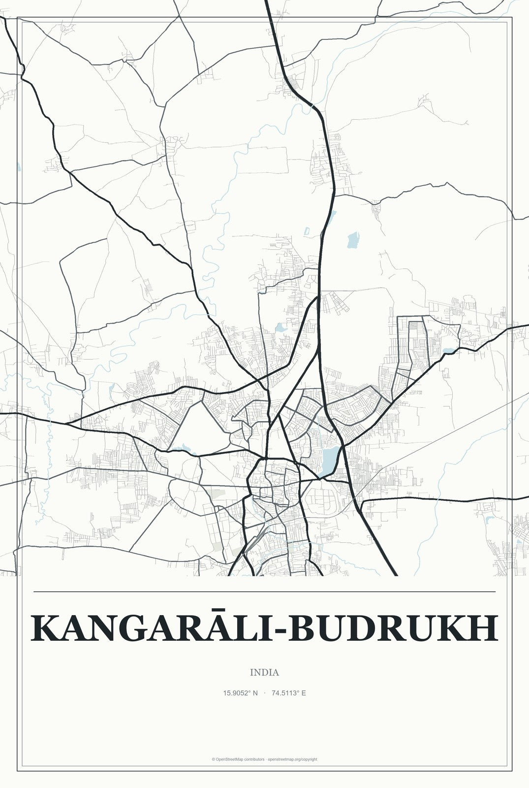 Kangarāli-budrukh, India City Map Aluminum Sign in Gallery Air style