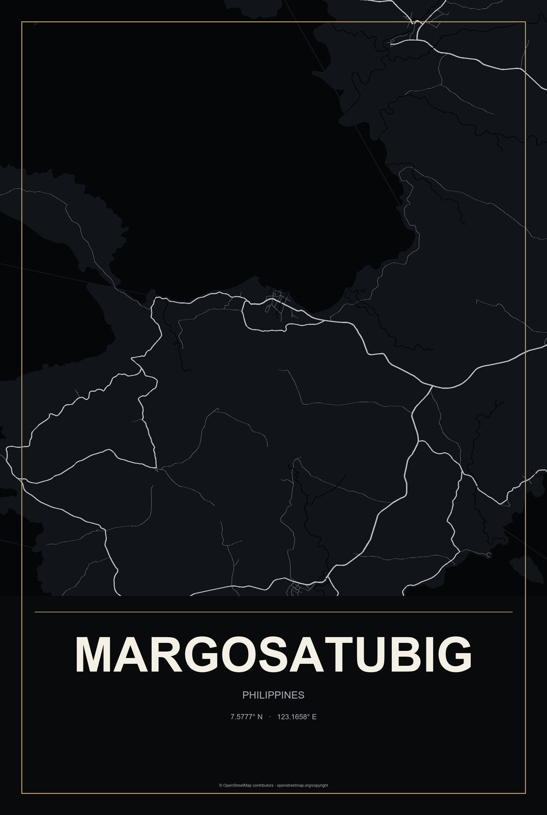 Margosatubig, Philippines City Map Aluminum Sign in Metropolitan Noir style
