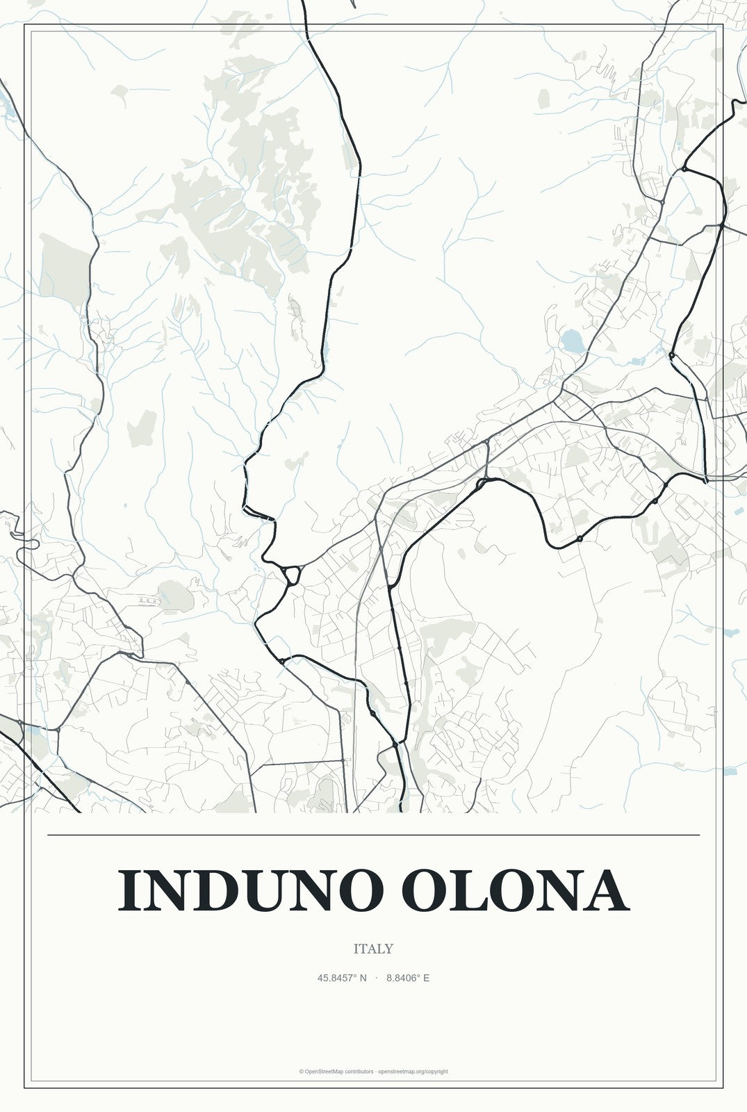 Induno Olona, Italy City Map Aluminum Sign in Gallery Air style