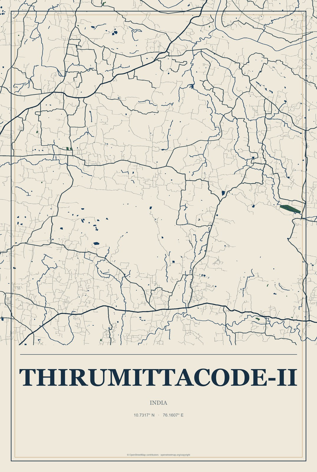 Thirumittacode-II, India City Map Aluminum Sign in Coastal Cutout style