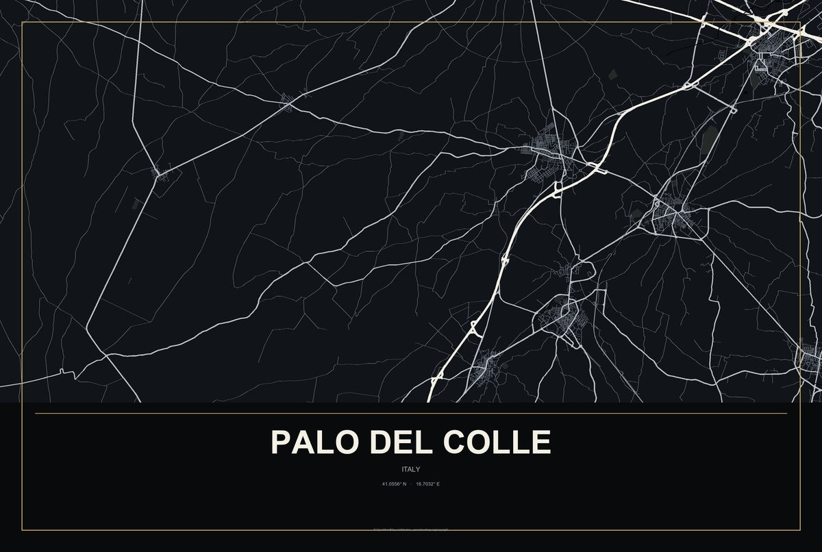 Palo del Colle, Italy City Map Aluminum Sign in Metropolitan Noir style