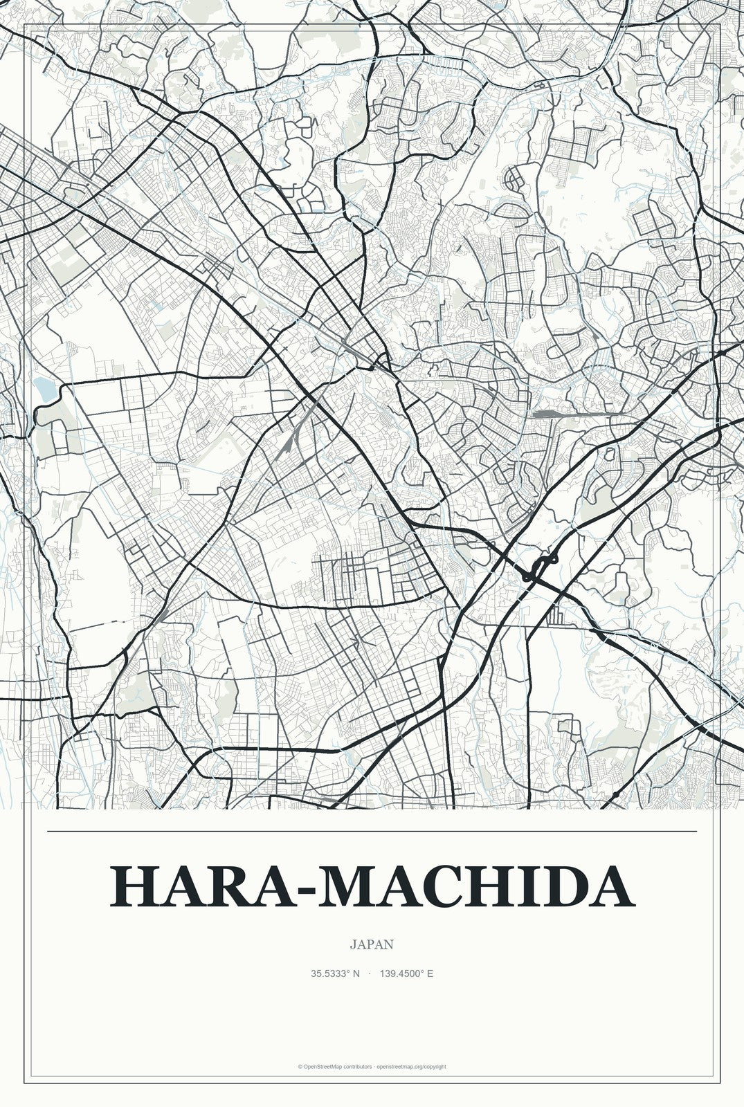Hara-machida, Japan City Map Aluminum Sign in Gallery Air style