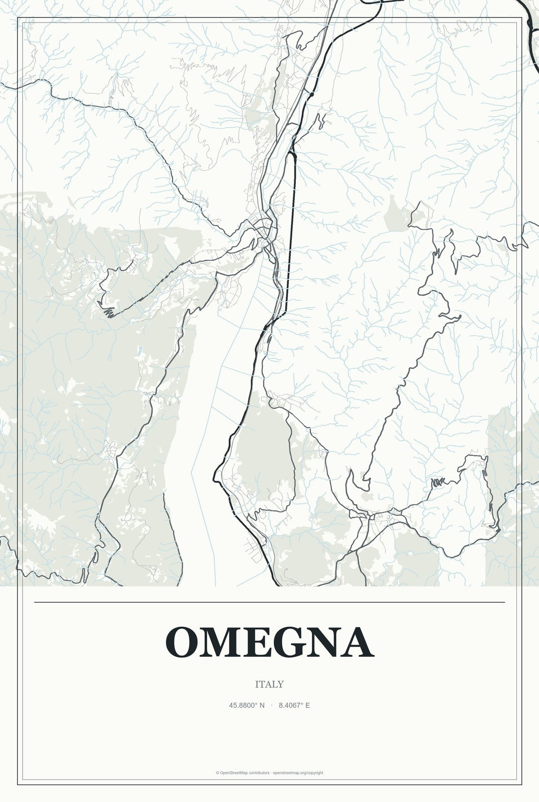 Omegna, Italy City Map Aluminum Sign in Gallery Air style