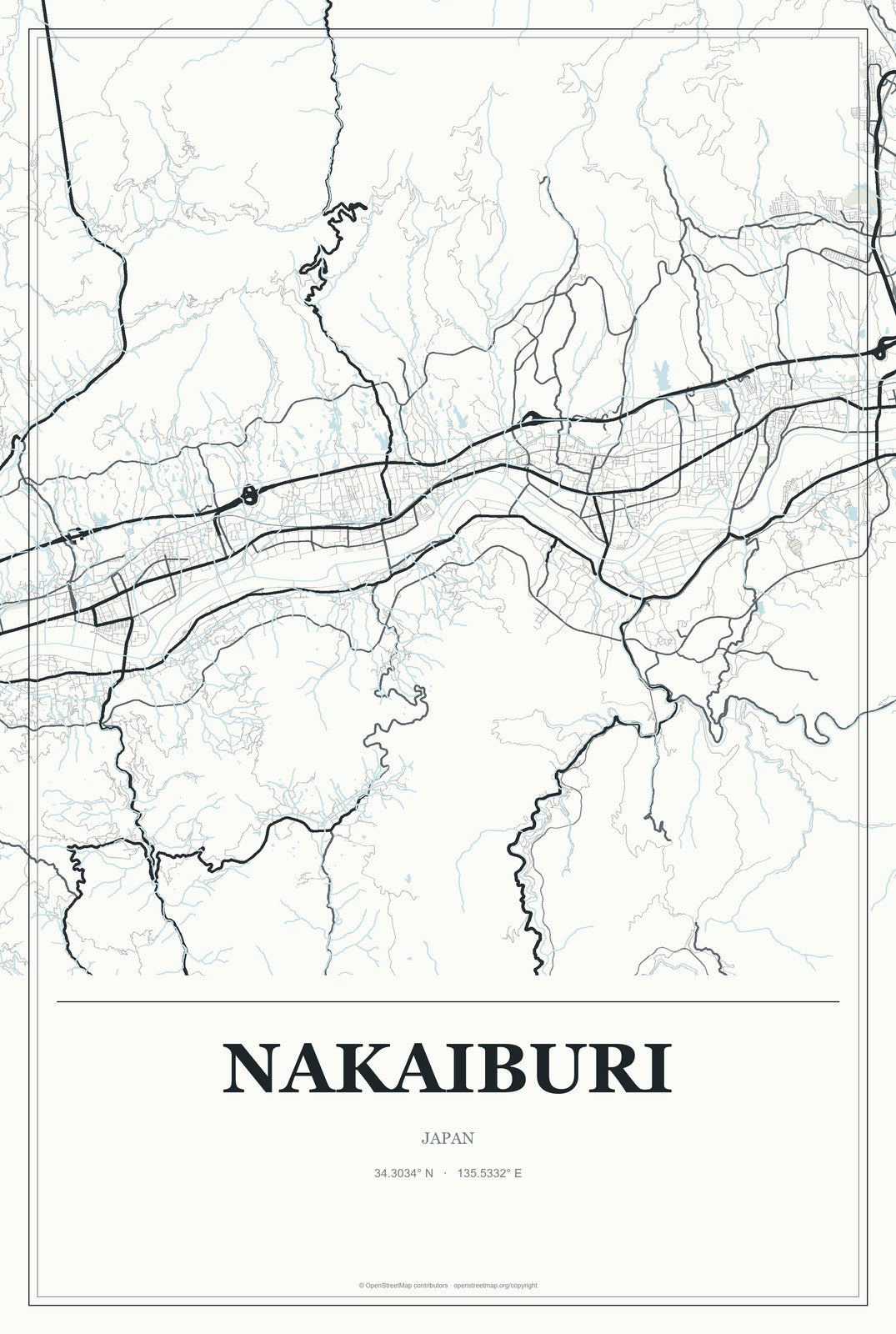 Nakaiburi, Japan City Map Aluminum Sign in Gallery Air style