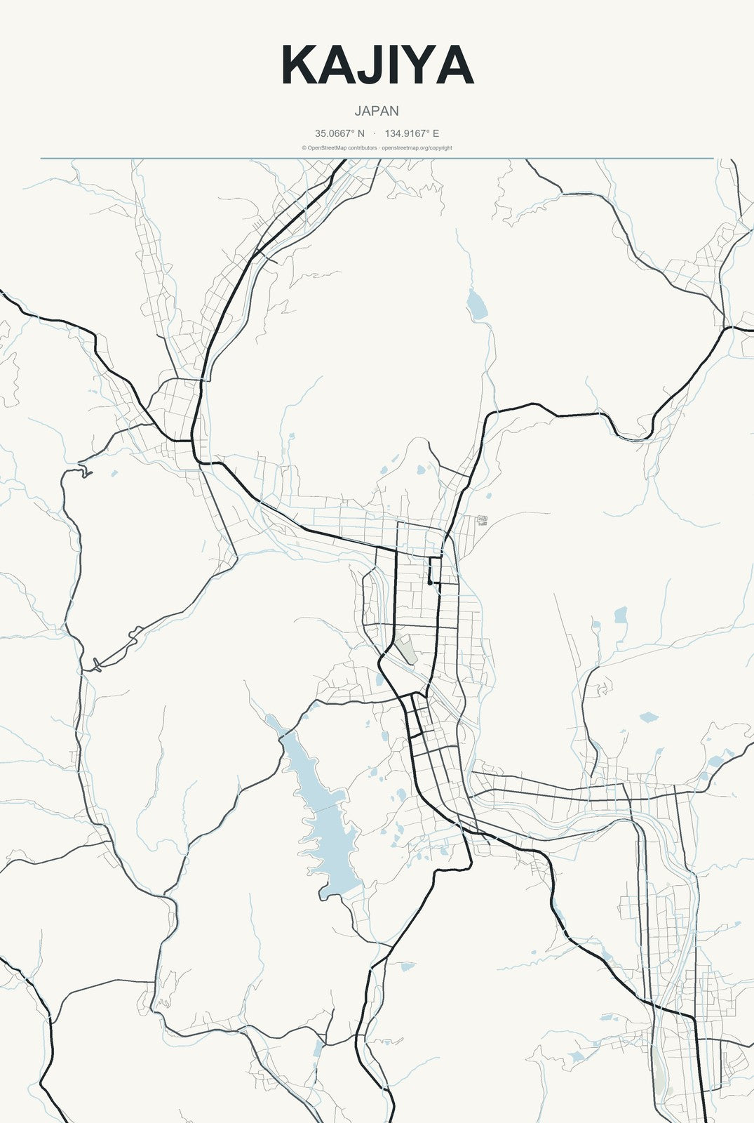 Kajiya, Japan City Map Aluminum Sign in Headline Atlas style