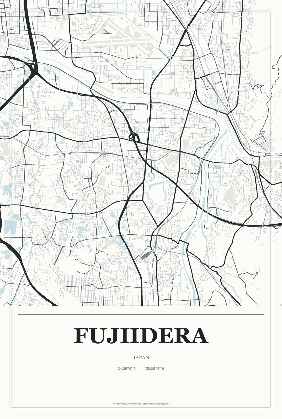 Fujiidera, Japan City Map Aluminum Sign in Gallery Air style