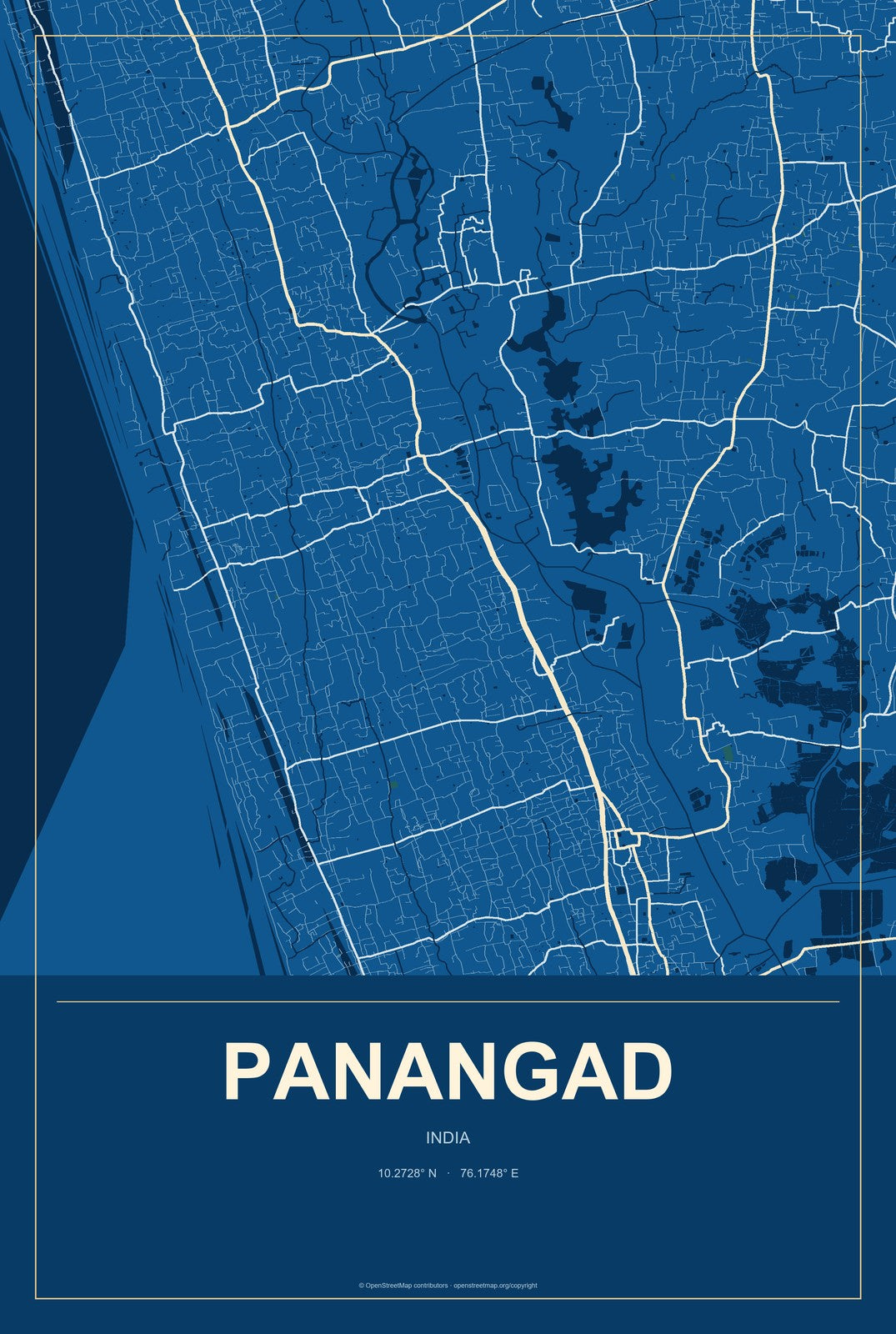 Panangad, India City Map Aluminum Sign in Harbor Cobalt style