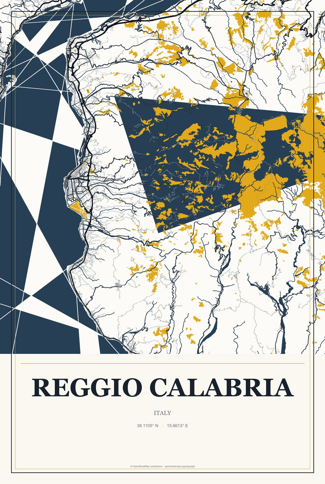 Reggio Calabria, Italy City Map Aluminum Sign in Citrine Modern style