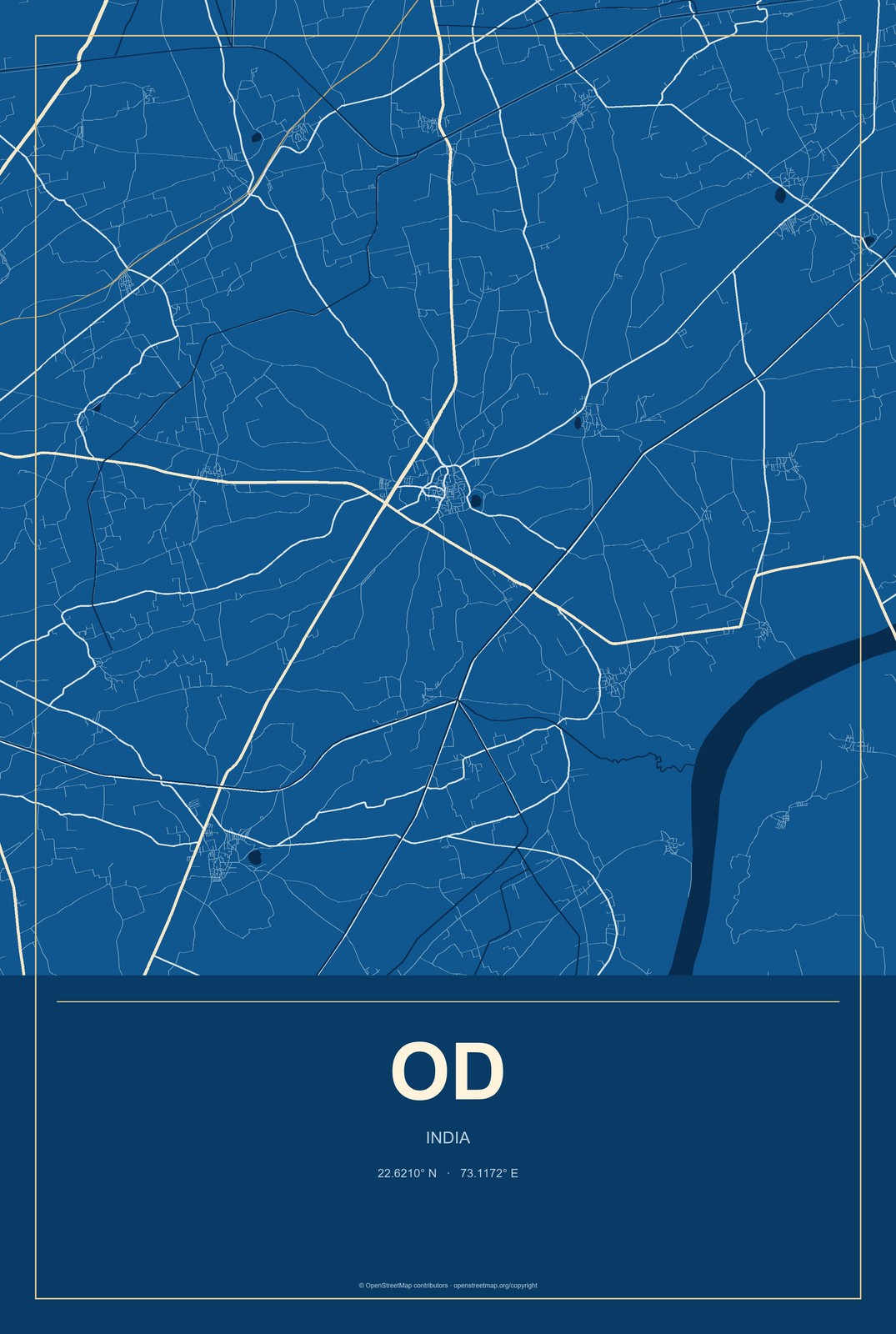 Od, India City Map Aluminum Sign in Harbor Cobalt style