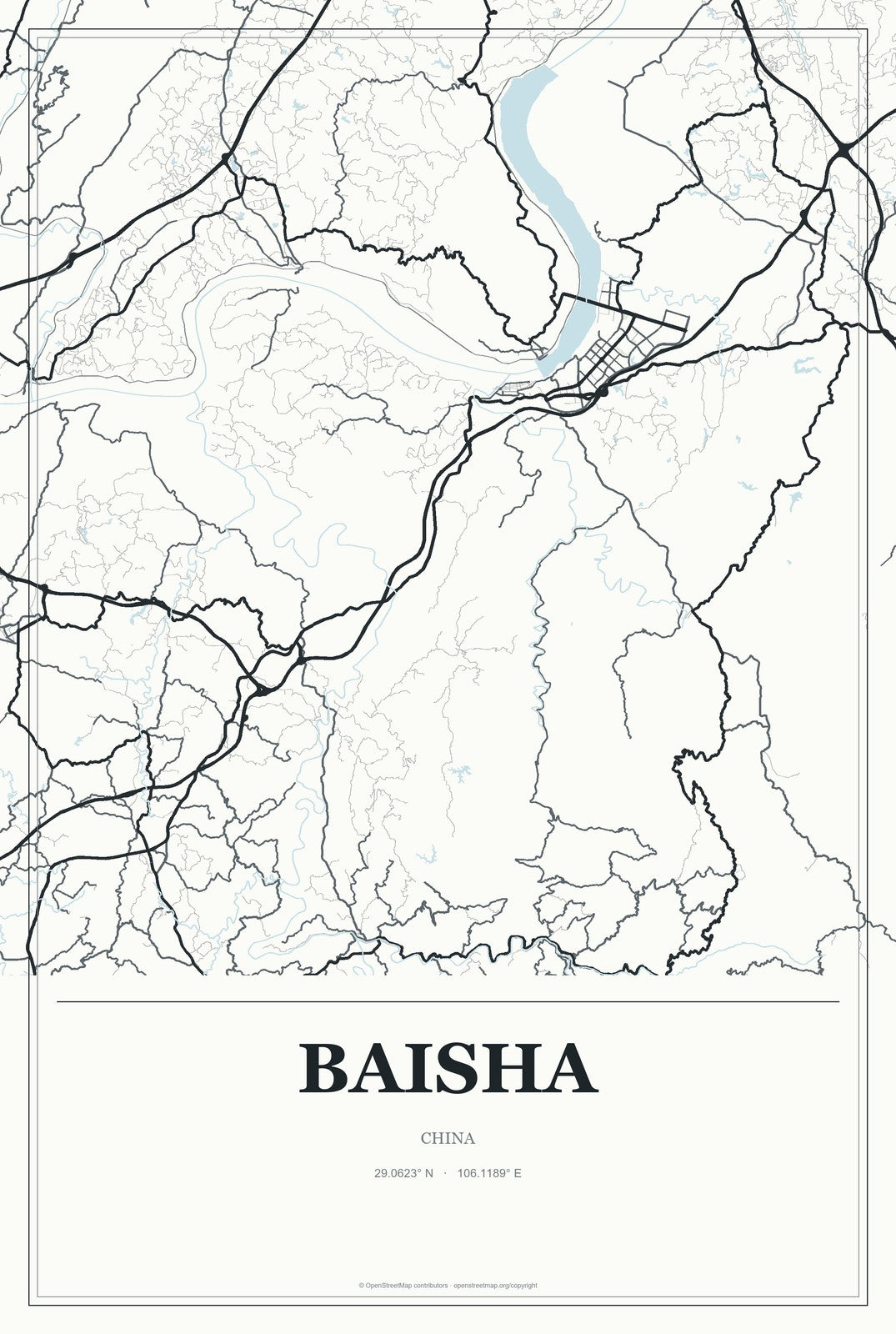 Baisha, Chongqing, China City Map Aluminum Sign in Gallery Air style