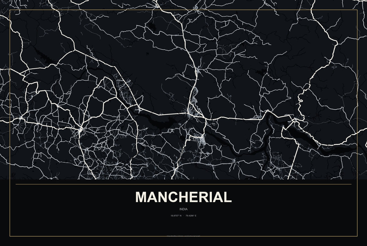 Mancherial, India City Map Aluminum Sign in Metropolitan Noir style