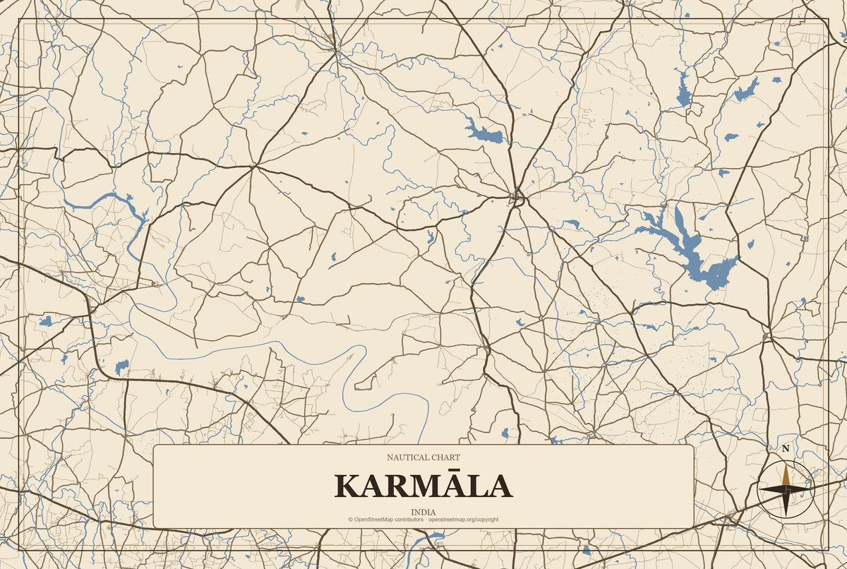 Karmāla, India City Map Aluminum Sign in Heritage Nautical style