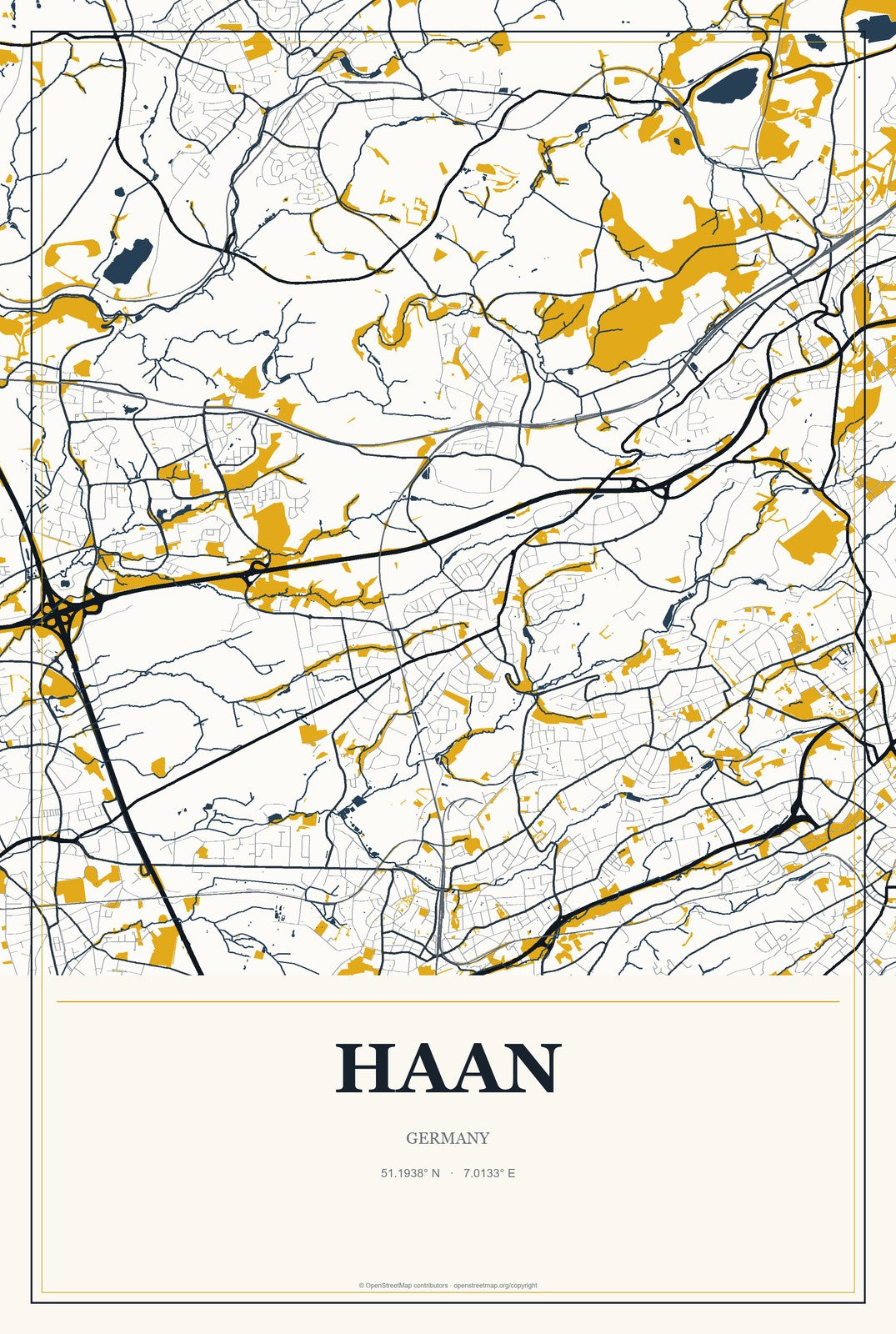 Haan, Germany City Map Aluminum Sign in Citrine Modern style
