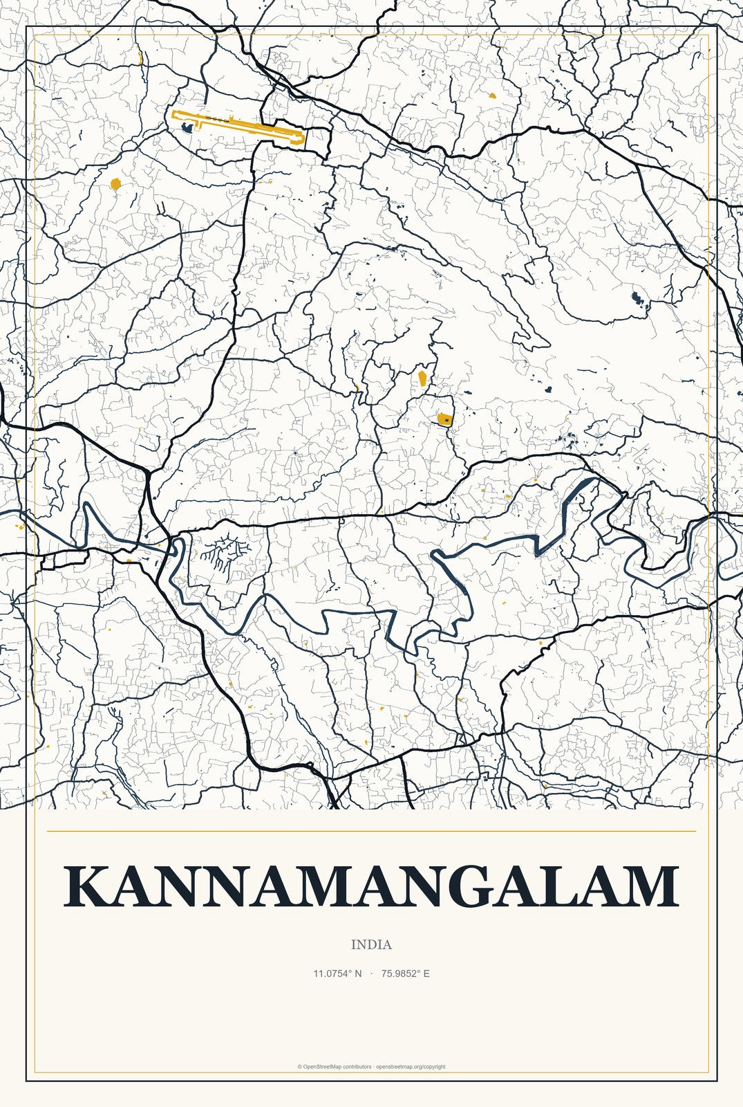 Kannamangalam, India City Map Aluminum Sign in Citrine Modern style