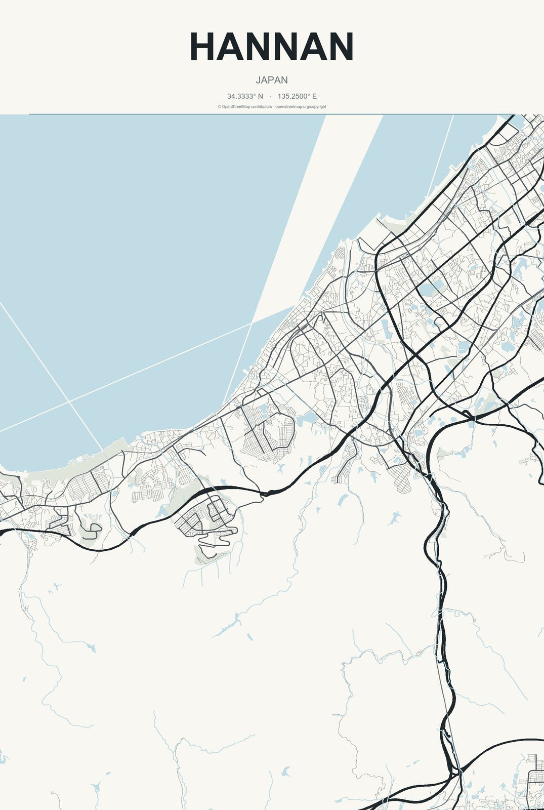Hannan, Japan City Map Aluminum Sign in Headline Atlas style