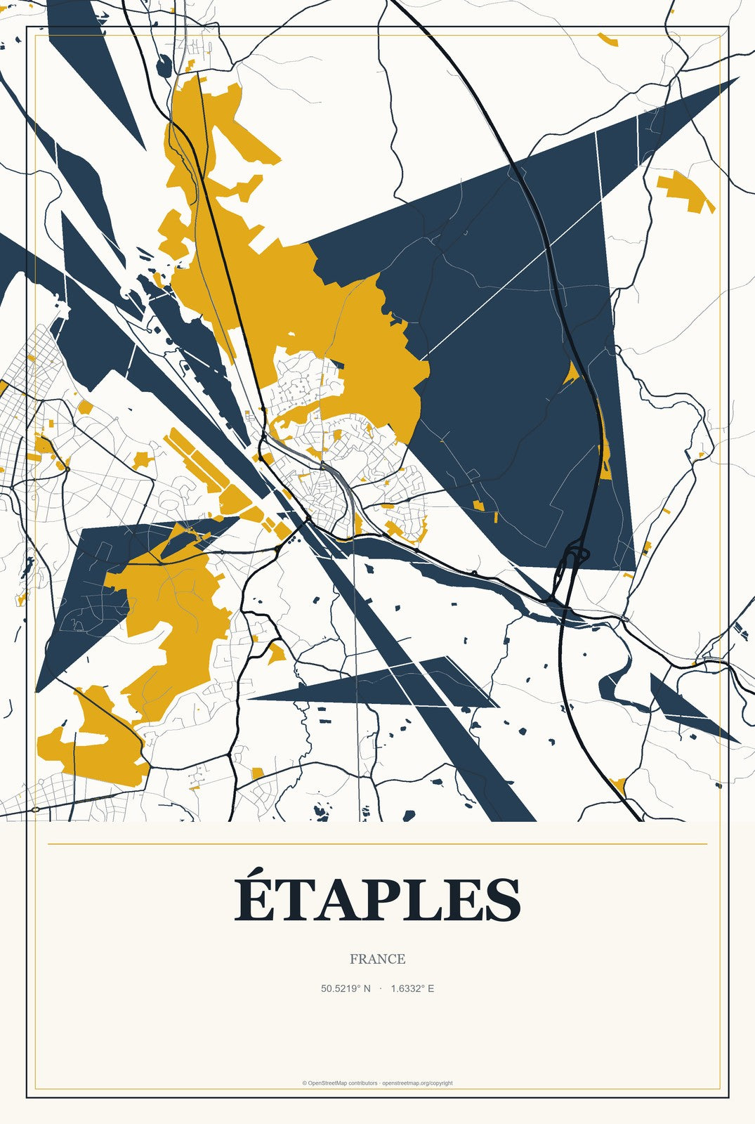 Étaples, France City Map Aluminum Sign in Citrine Modern style