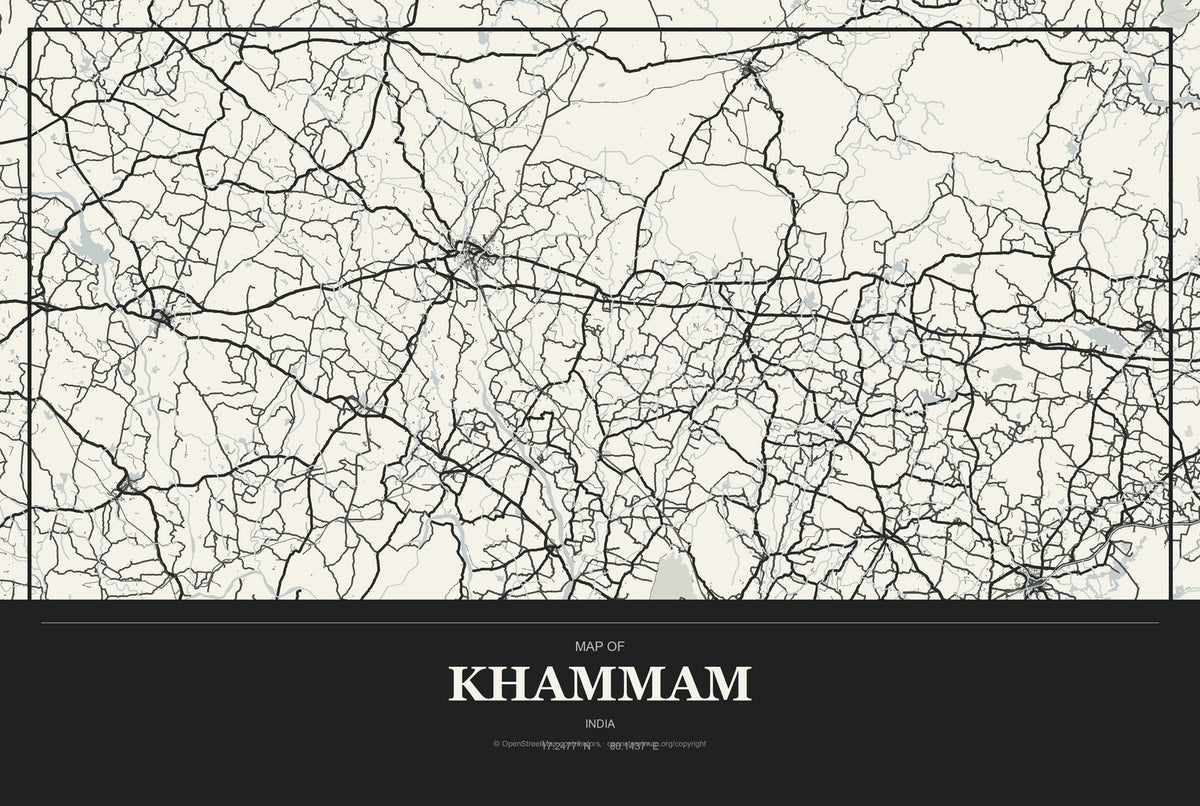 Khammam, India City Map Aluminum Sign in Museum Plaque style