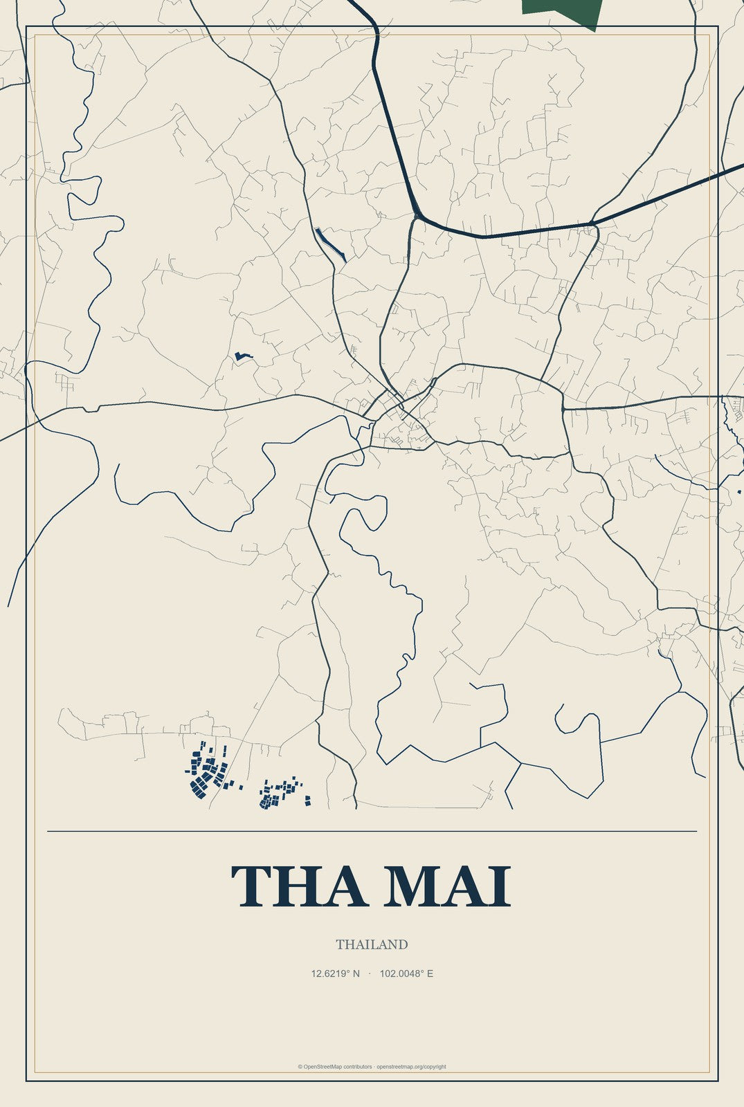 Tha Mai, Thailand City Map Aluminum Sign in Coastal Cutout style