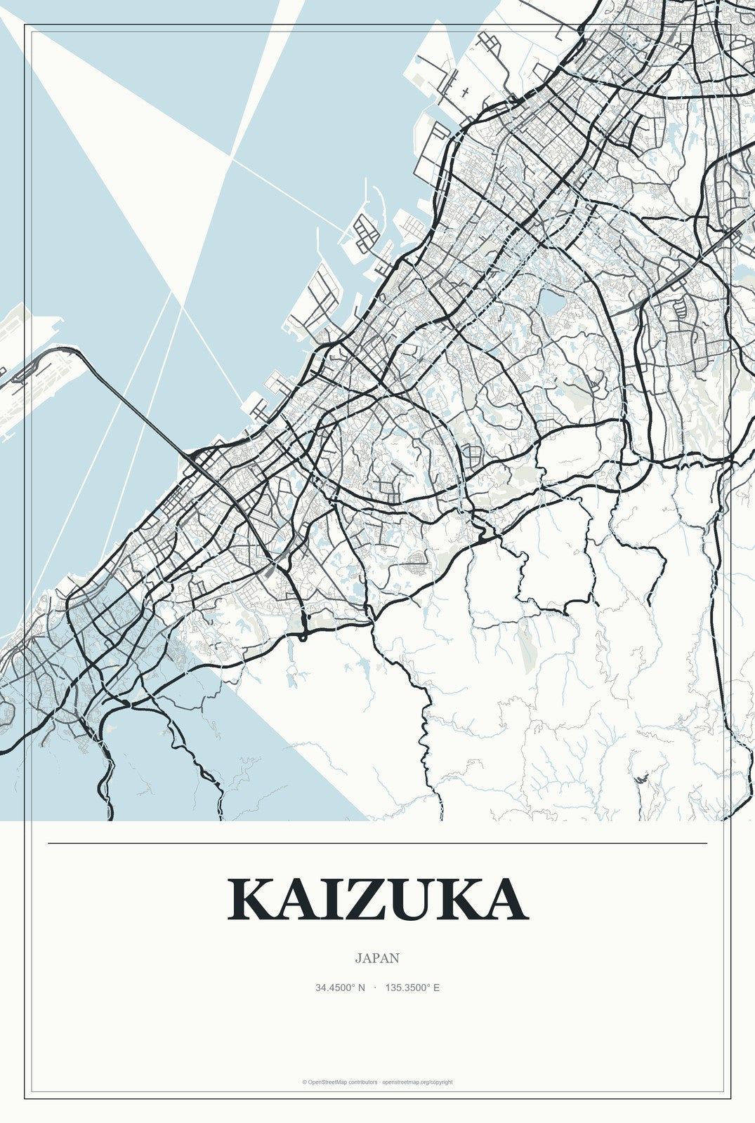 Kaizuka, Japan City Map Aluminum Sign in Gallery Air style