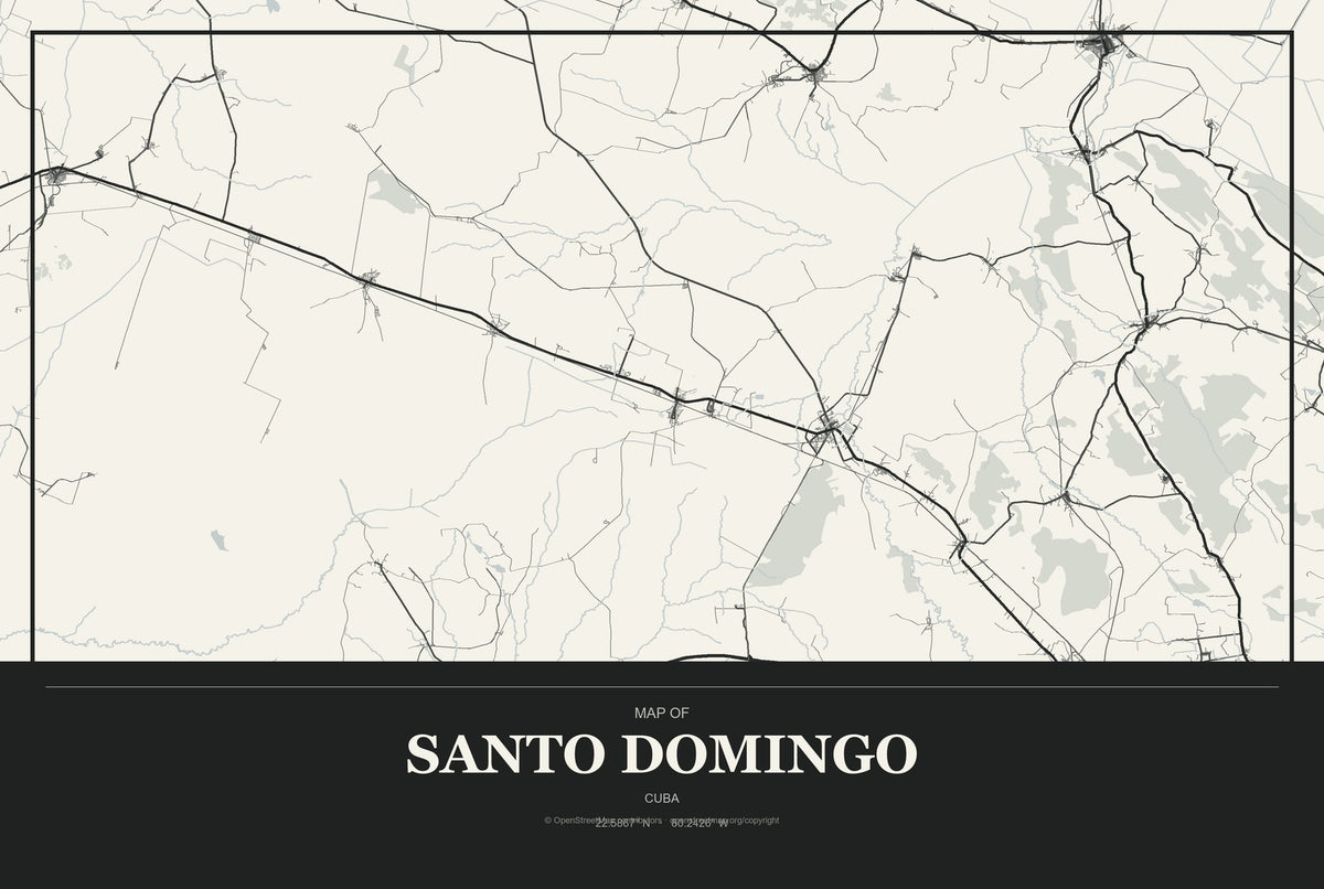 Santo Domingo, Cuba City Map Aluminum Sign in Museum Plaque style