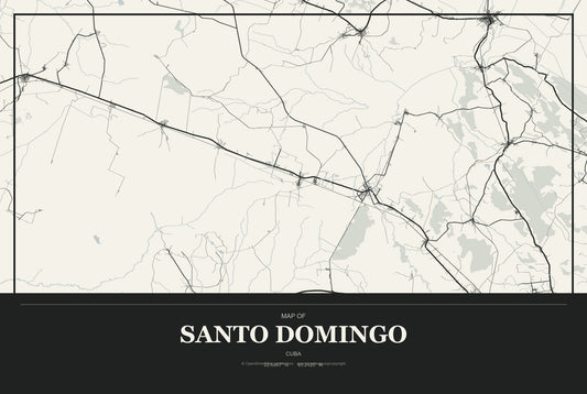 Santo Domingo, Cuba City Map Aluminum Sign in Museum Plaque style
