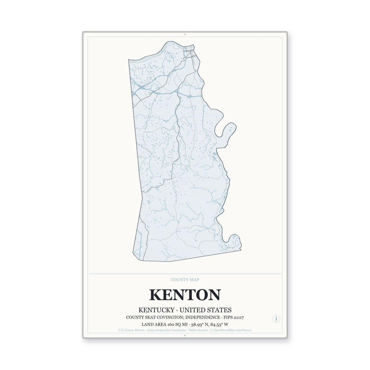 Kenton County, Kentucky Map Aluminum Sign in Gallery Air style