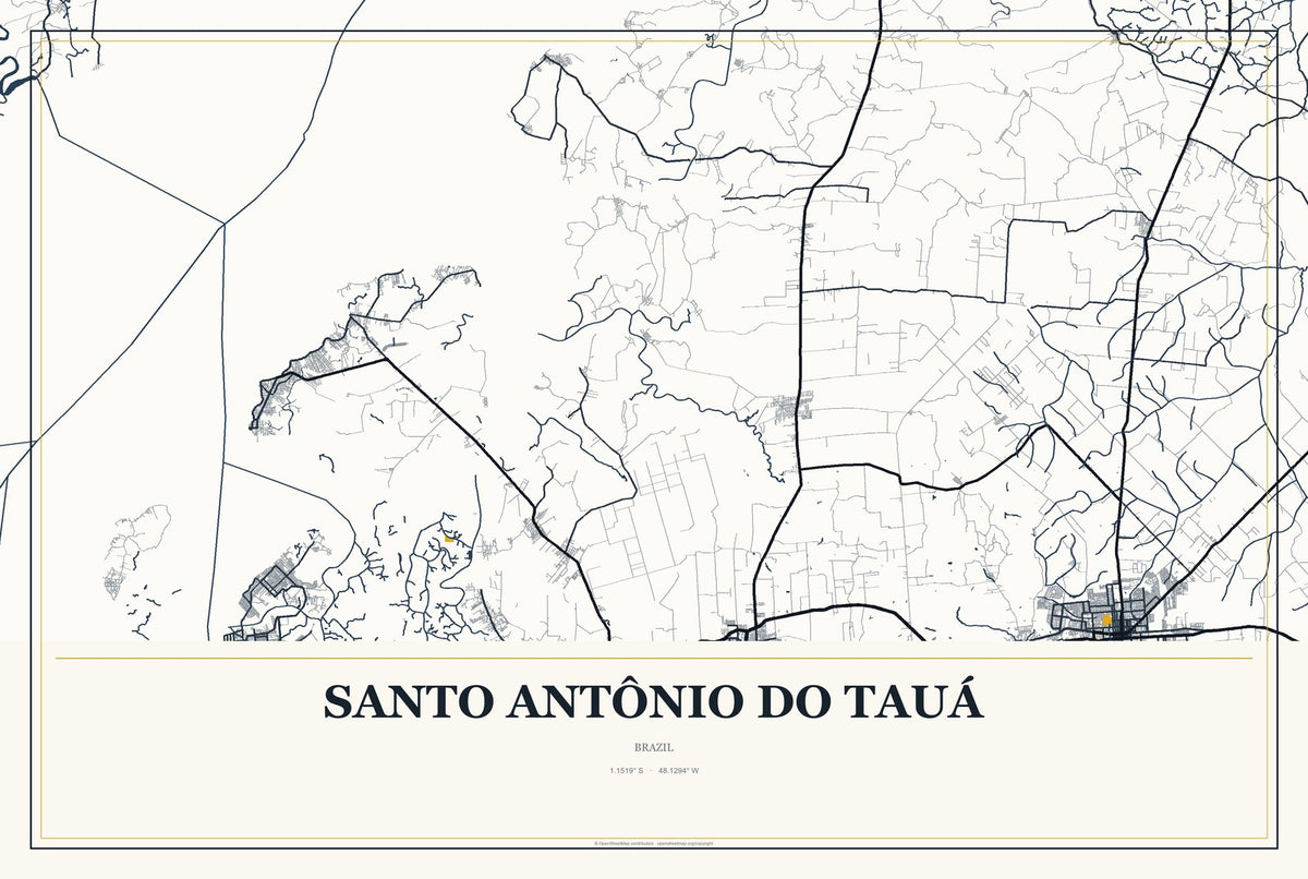 Santo Antônio do Tauá, Brazil City Map Aluminum Sign in Citrine Modern style