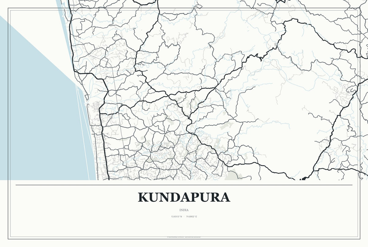 Kundapura, India City Map Aluminum Sign in Gallery Air style