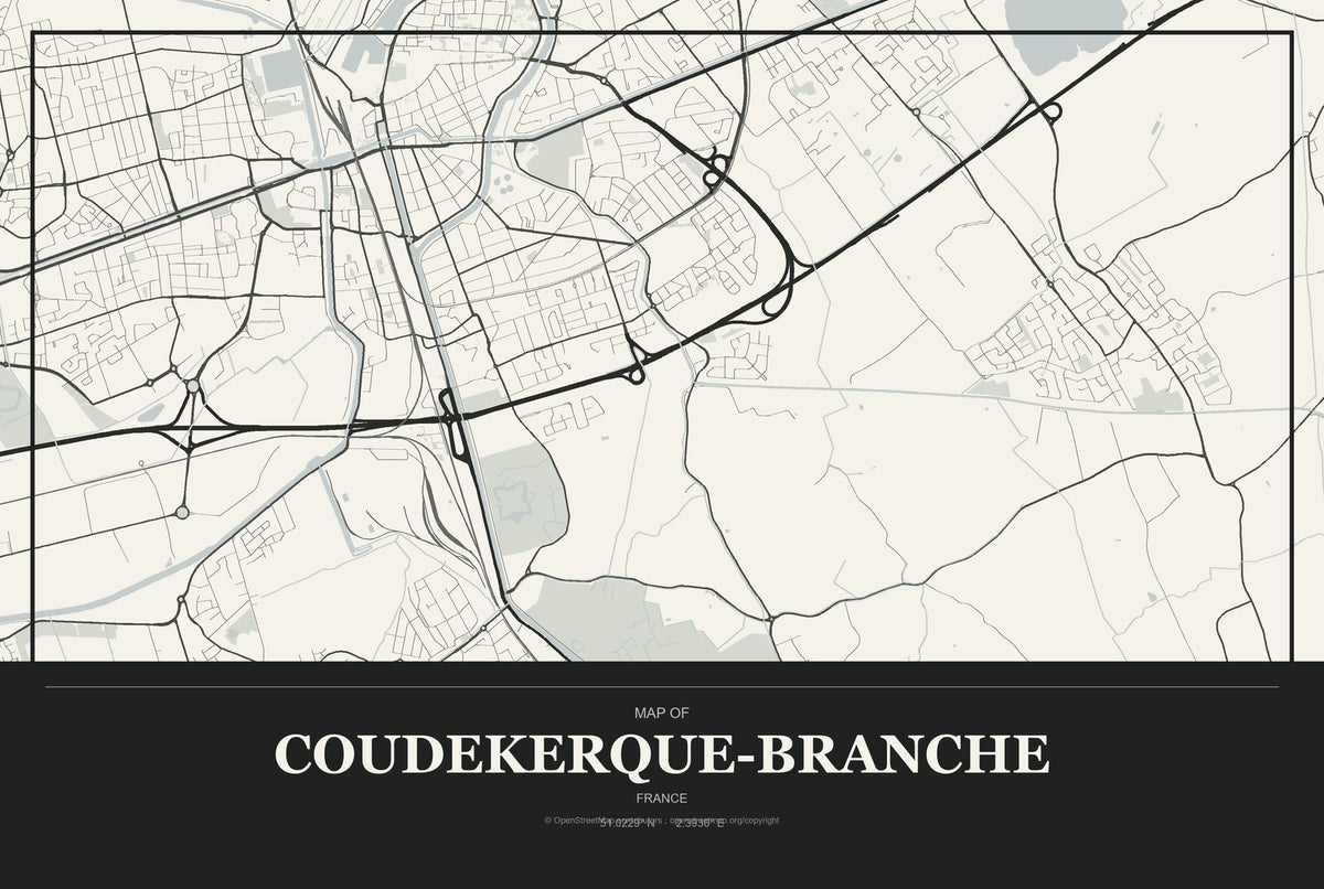 Coudekerque-Branche, France City Map Aluminum Sign in Museum Plaque style