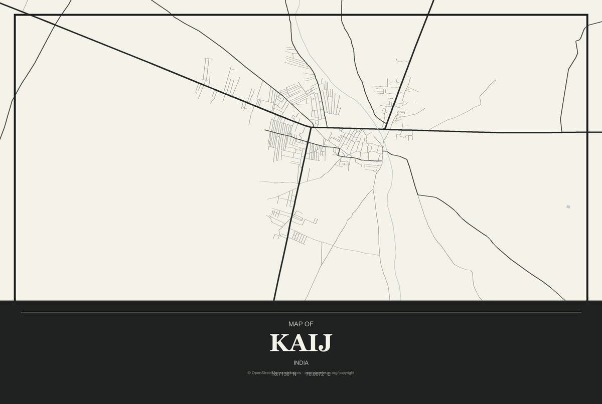 Kaij, India City Map Aluminum Sign in Museum Plaque style