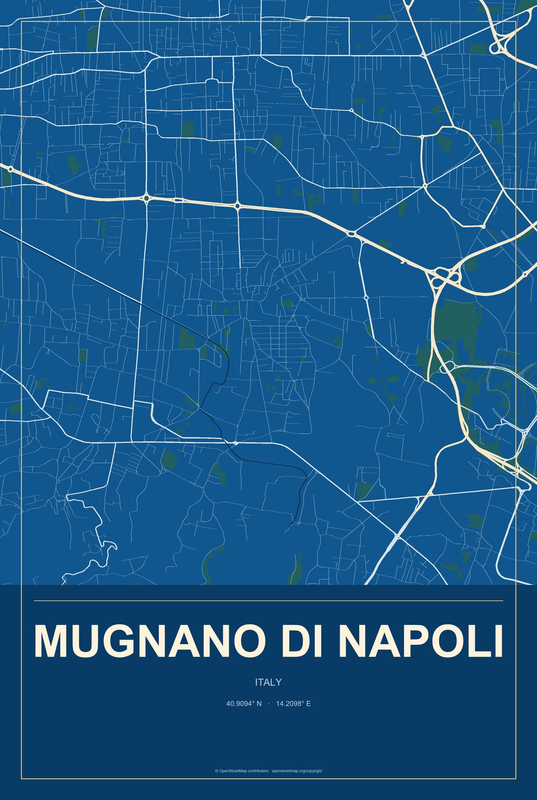 Mugnano di Napoli, Italy City Map Aluminum Sign in Harbor Cobalt style
