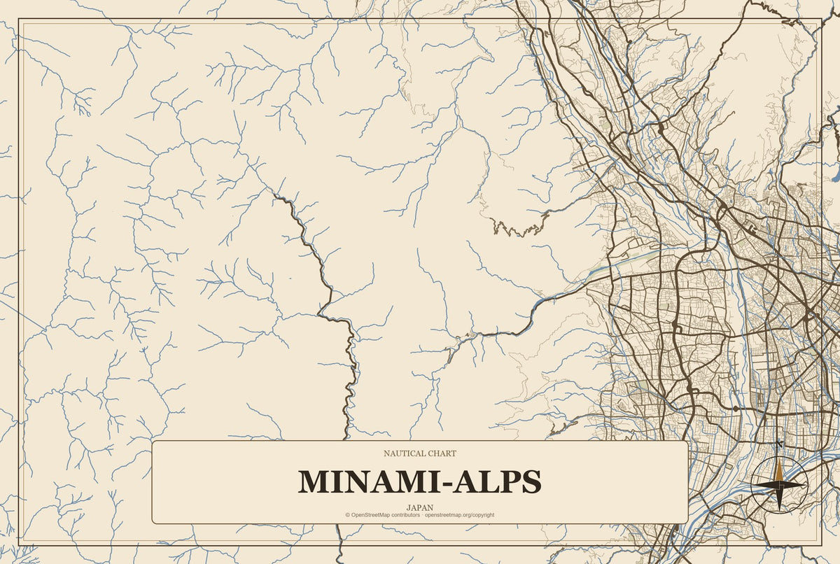 Minami-Alps, Japan City Map Aluminum Sign in Heritage Nautical style