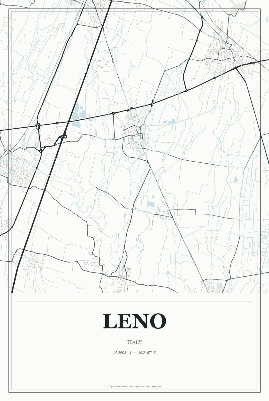 Leno, Italy City Map Aluminum Sign in Gallery Air style
