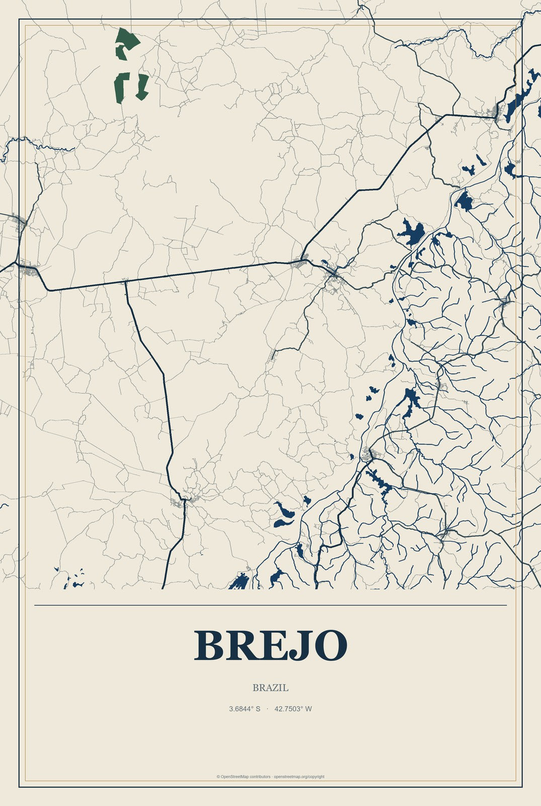 Brejo, Brazil City Map Aluminum Sign in Coastal Cutout style