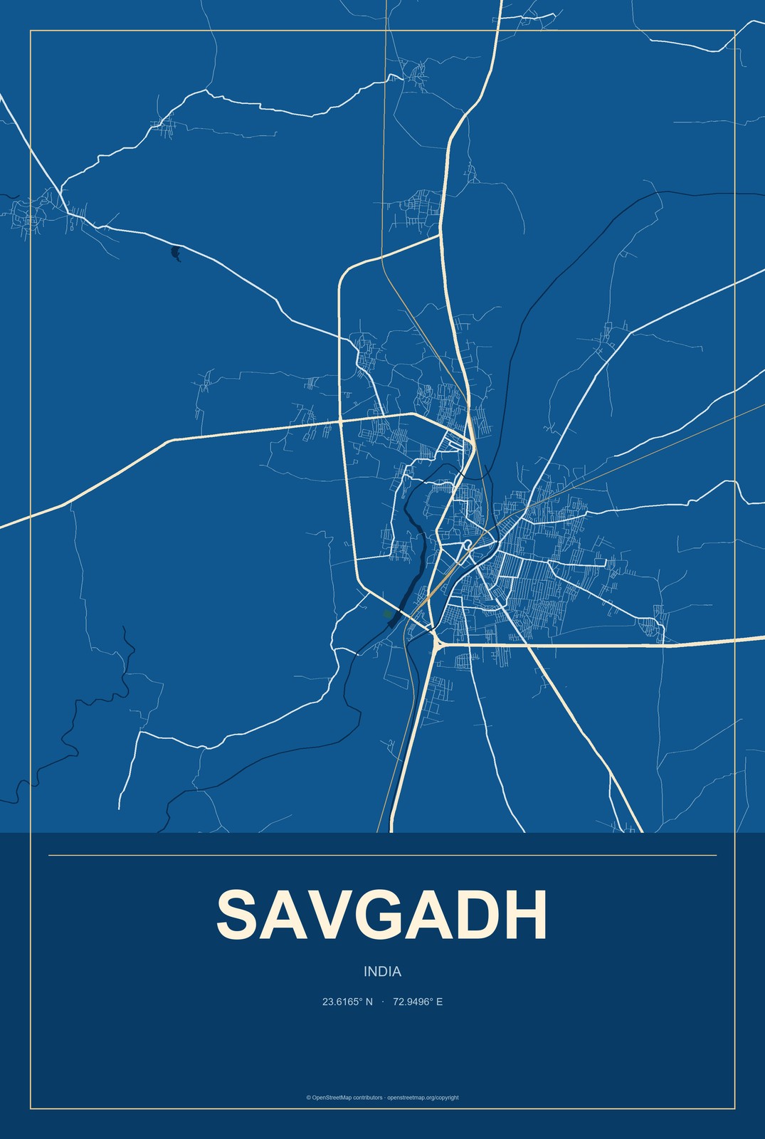 Savgadh, India City Map Aluminum Sign in Harbor Cobalt style
