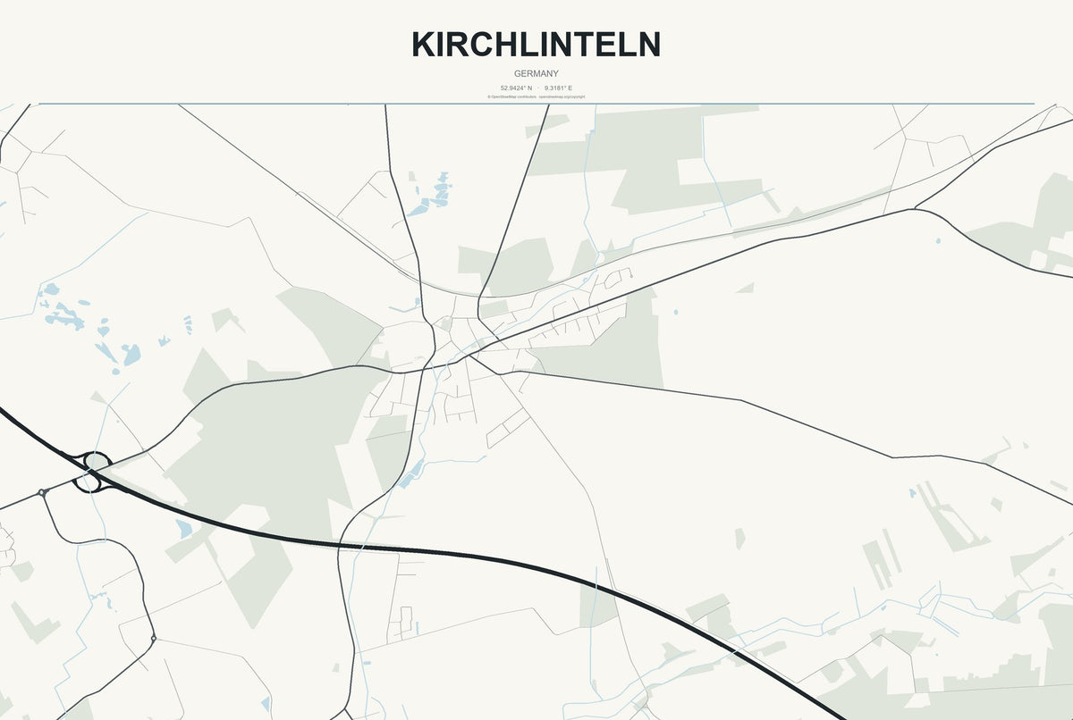 Kirchlinteln, Germany City Map Aluminum Sign in Headline Atlas style