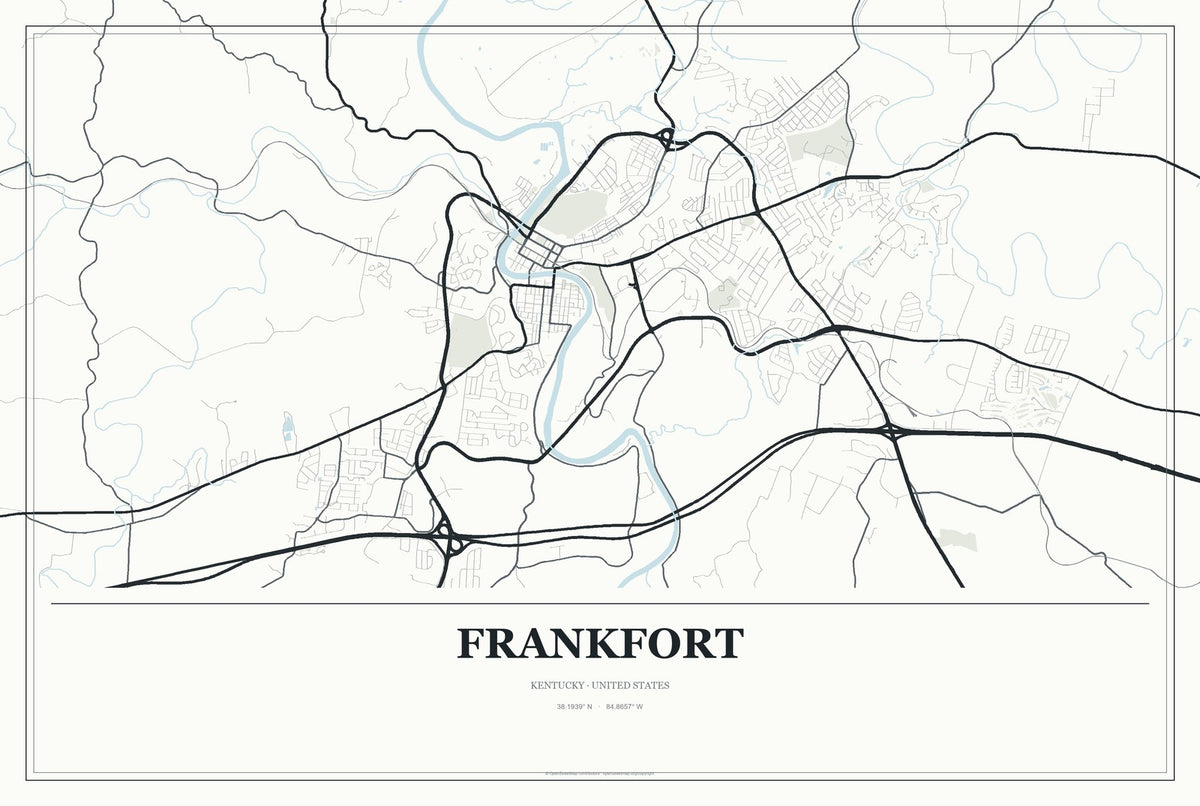 Frankfort, Kentucky City Map Aluminum Sign in Gallery Air style