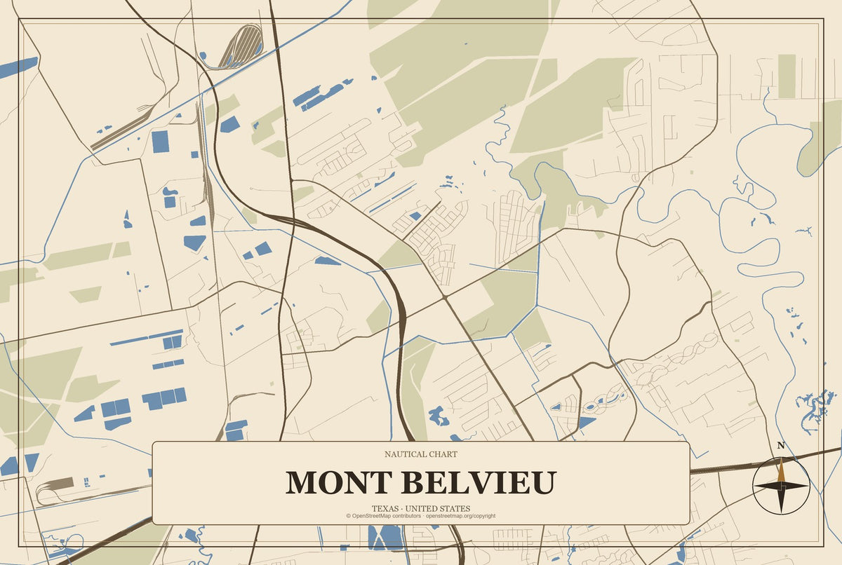 Mont Belvieu, Texas City Map Aluminum Sign in Heritage Nautical style