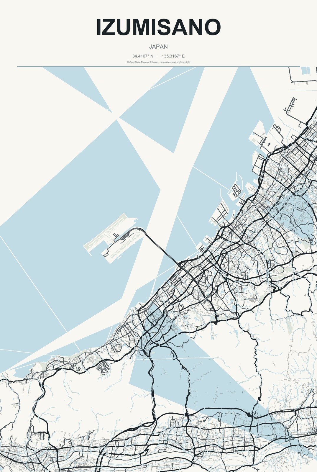 Izumisano, Japan City Map Aluminum Sign in Headline Atlas style