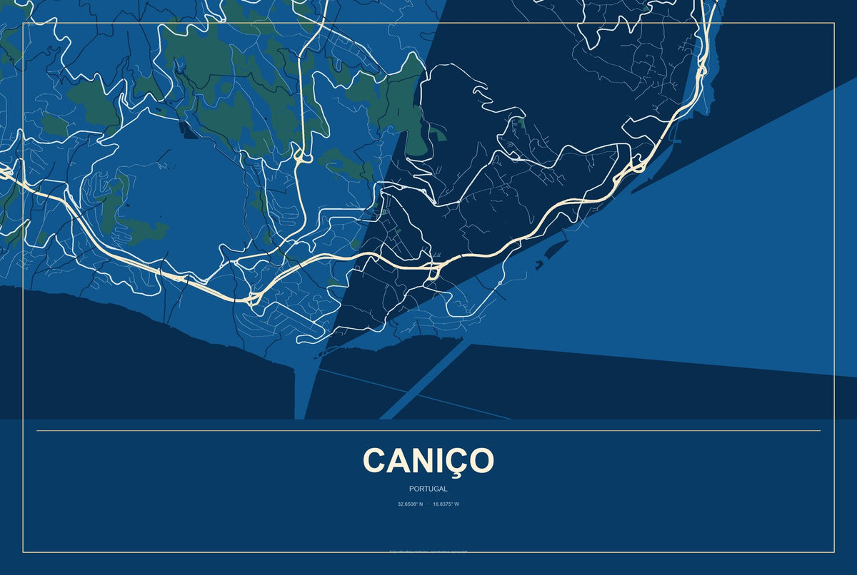 Caniço, Portugal City Map Aluminum Sign in Harbor Cobalt style