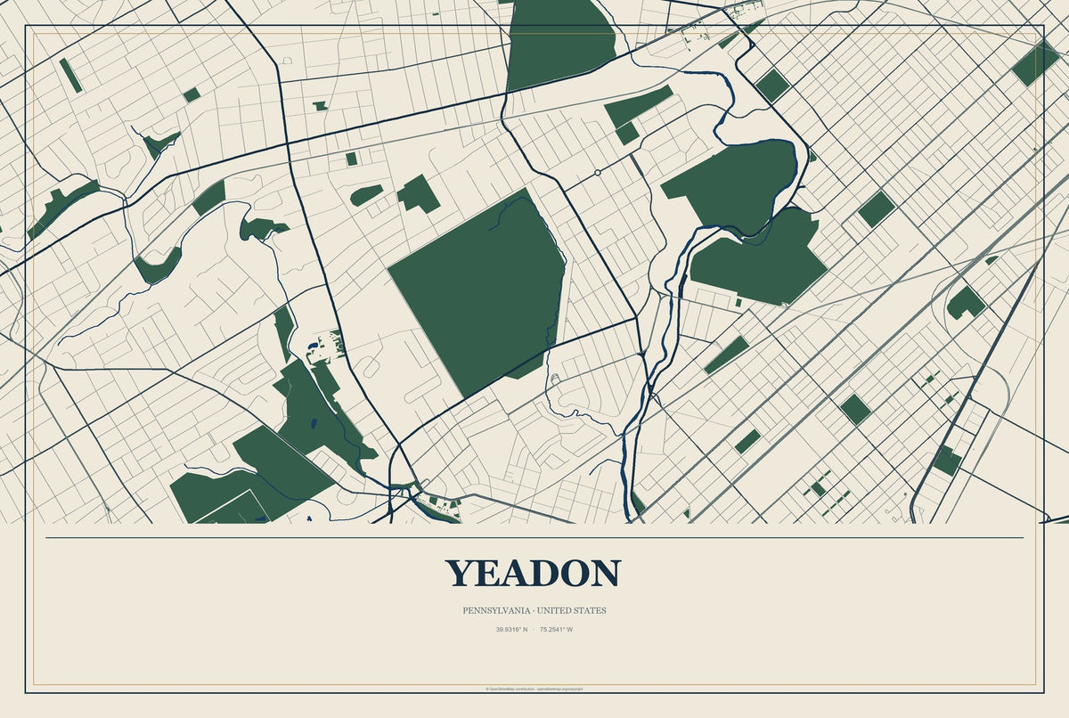 Yeadon, Pennsylvania City Map Aluminum Sign in Coastal Cutout style
