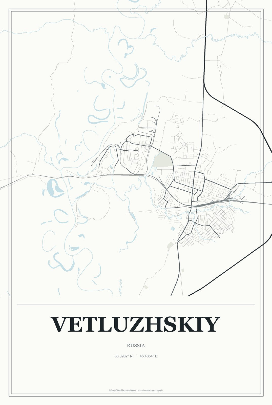 Vetluzhskiy, Russia City Map Aluminum Sign in Gallery Air style