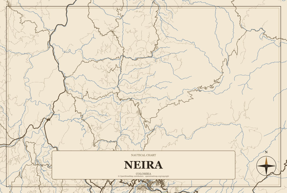 Neira, Colombia City Map Aluminum Sign in Heritage Nautical style